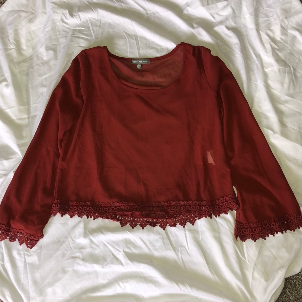 Burnt Orange Long Sleeve Lace Shirt